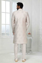 Raivat Ethnic Art Silk Embroidery Work 3 Pcs Indo Jacket Set In Light Grey Colour