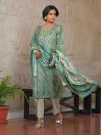 Vaasva Women's Dark Green Green Silk Digital Printed Suit Set