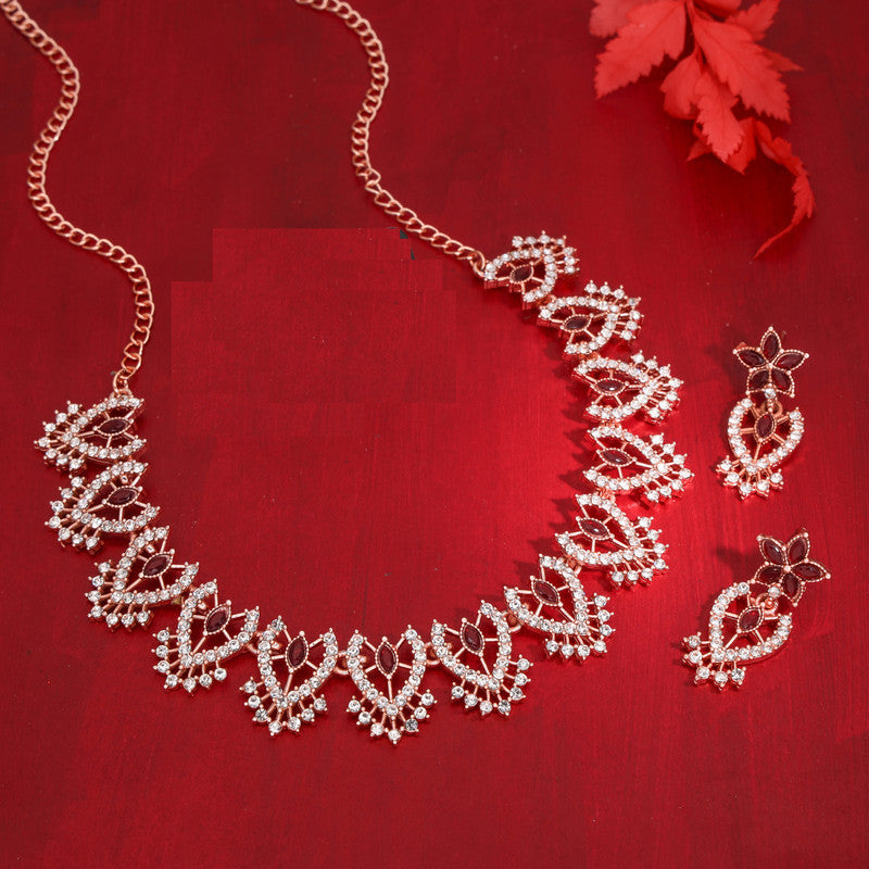 Tehzeeb Creations Maroon Colour Sparkle Stone Studded Necklace With Earrings