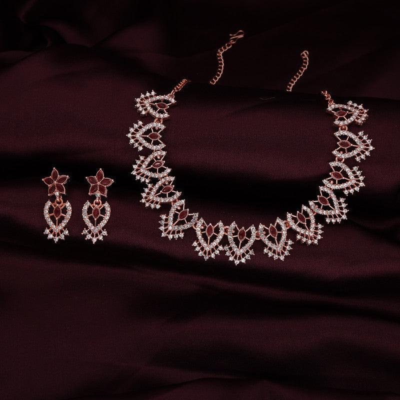 Tehzeeb Creations Maroon Colour Sparkle Stone Studded Necklace With Earrings