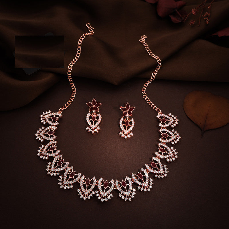 Tehzeeb Creations Maroon Colour Sparkle Stone Studded Necklace With Earrings