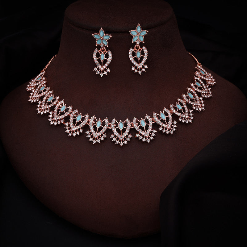 Tehzeeb Creations Sky Blue Colour Sparkle Stone Studded Necklace With Earrings