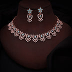 Tehzeeb Creations Sky Blue Colour Sparkle Stone Studded Necklace With Earrings
