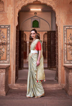 Anaita Light Green Pure Satin Silk With Zari Weaving Saree With Blouse - Distacart