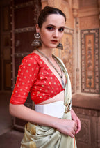 Anaita Light Green Pure Satin Silk With Zari Weaving Saree With Blouse - Distacart
