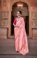 Anaita Peach Pure Satin Silk With Zari Weaving Saree With Blouse - Distacart
