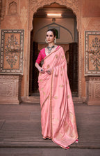 Anaita Peach Pure Satin Silk With Zari Weaving Saree With Blouse - Distacart
