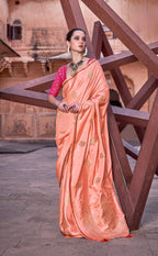 Anaita Orange Pure Satin Silk With Zari Weaving Saree With Blouse - Distacart
