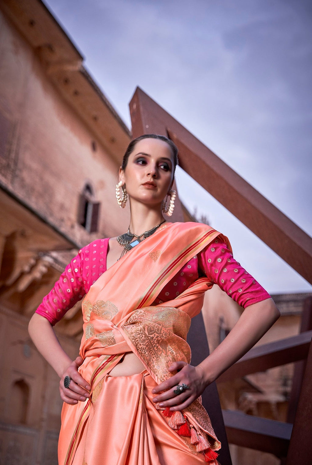 Anaita Orange Pure Satin Silk With Zari Weaving Saree With Blouse - Distacart