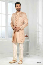 Raivat Ethnic Art Silk Embroidery Work 3 Pcs Indo Jacket Set In Onion Pink Colour