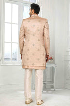 Raivat Ethnic Art Silk Embroidery Work 3 Pcs Indo Jacket Set In Onion Pink Colour