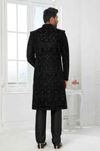 Raivat Ethnic Art Silk Embroidery Work Sherwani In Black Colour