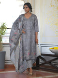 Vaasva Women's Ash Grey Silk Digital Printed Suit Set
