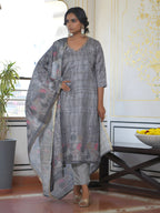 Vaasva Women's Ash Grey Silk Digital Printed Suit Set