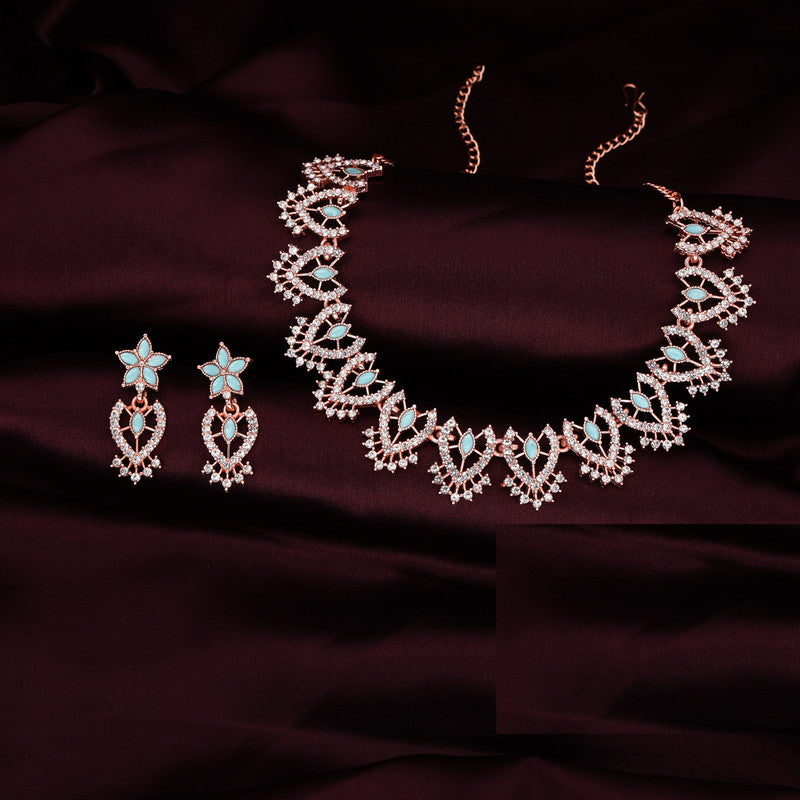 Tehzeeb Creations Sky Blue Colour Sparkle Stone Studded Necklace With Earrings
