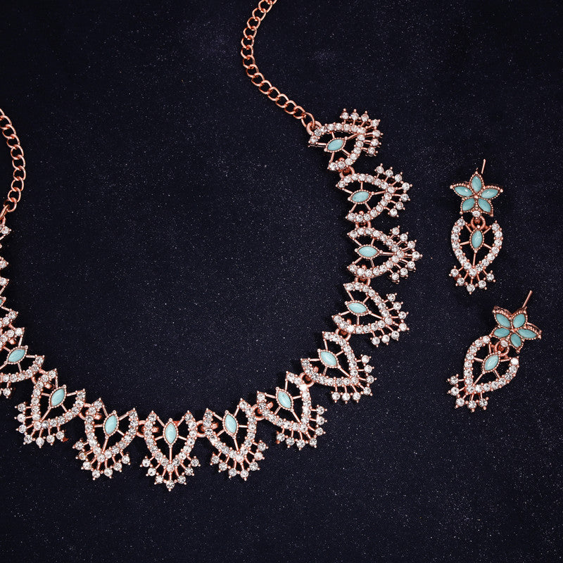 Tehzeeb Creations Sky Blue Colour Sparkle Stone Studded Necklace With Earrings
