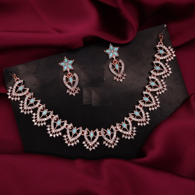 Tehzeeb Creations Sky Blue Colour Sparkle Stone Studded Necklace With Earrings