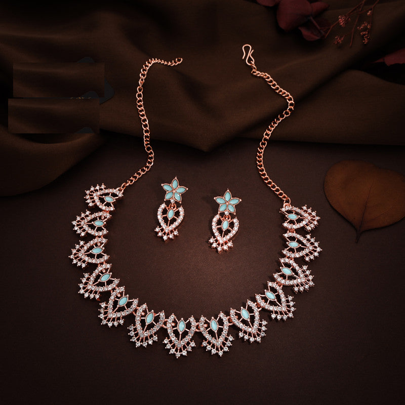 Tehzeeb Creations Sky Blue Colour Sparkle Stone Studded Necklace With Earrings