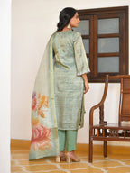 Vaasva Women's Pistachio Tissue Shimmer Digital Printed Suit Set