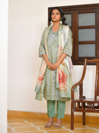 Vaasva Women's Pistachio Tissue Shimmer Digital Printed Suit Set