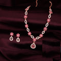 Tehzeeb Creations Elegant Rose Gold Polished American Diamond (Ad) Studded Necklace And Earring Set For Women
