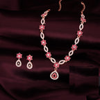 Tehzeeb Creations Elegant Rose Gold Polished American Diamond (Ad) Studded Necklace And Earring Set For Women