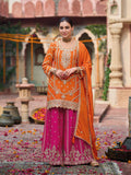 Evanik Orange and Magenta Chinon Silk with Embroidered and Sequence work Palazzo Suit - Distacart