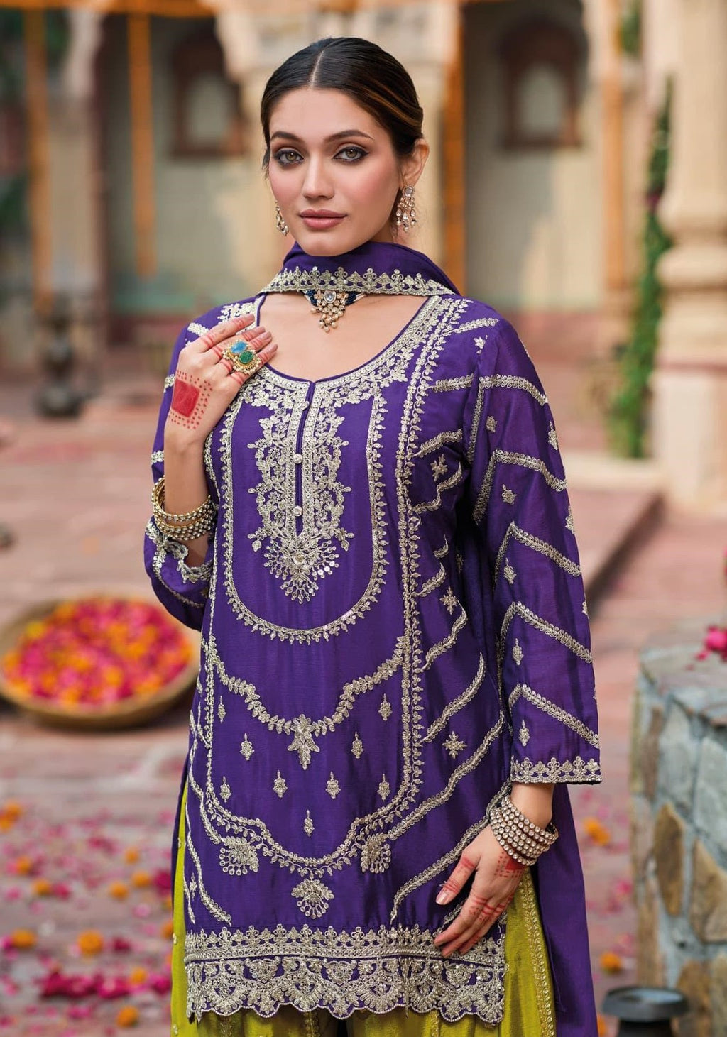 Anaita Purple Premium Embroidered Chinon Readymade Salwar Suit - Distacart