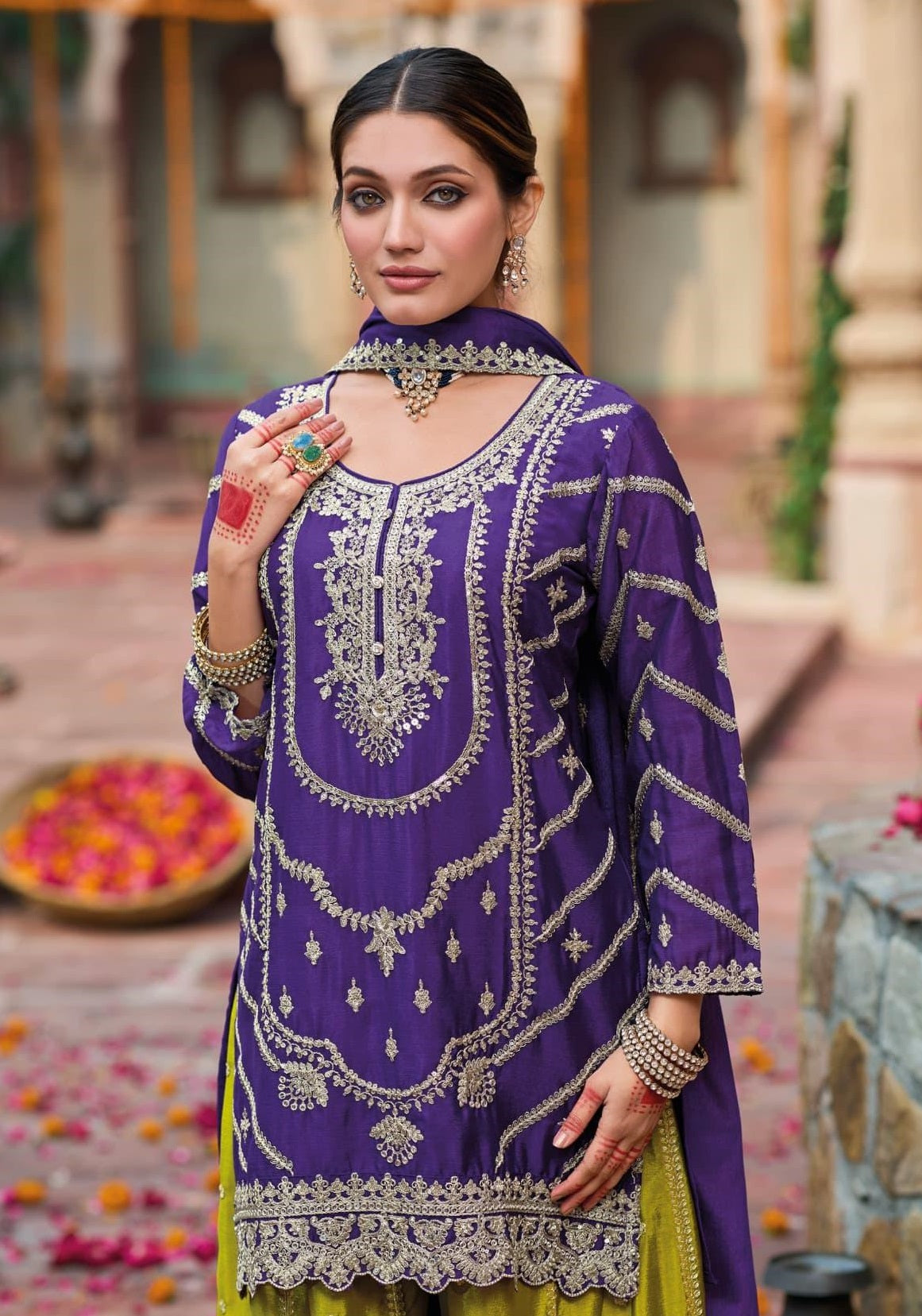 Anaita Purple Premium Embroidered Chinon Readymade Salwar Suit - Distacart