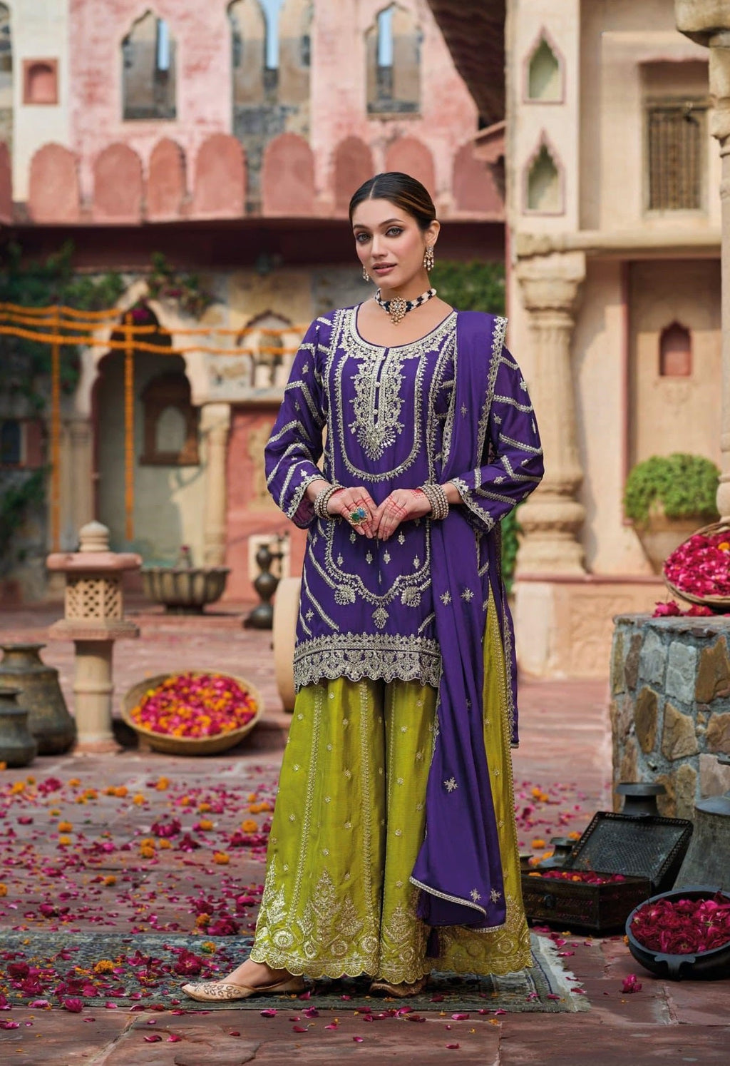 Anaita Purple Premium Embroidered Chinon Readymade Salwar Suit - Distacart