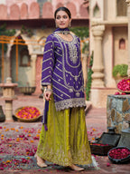 Evanik Purple and Parrot Green Chinon Silk with Embroidered and Sequence work Palazzo Suit - Distacart