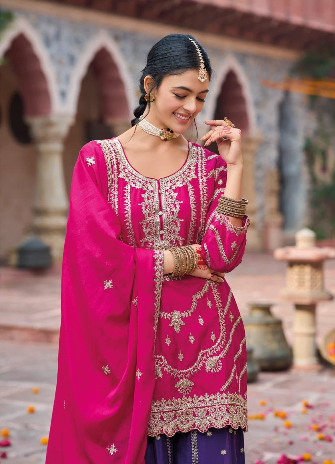 Anaita Rani Pink Premium Embroidered Chinon Readymade Salwar Suit - Distacart