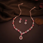 Tehzeeb Creations Elegant Rose Gold Polished American Diamond (Ad) Studded Necklace And Earring Set For Women