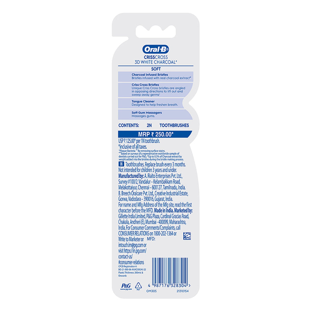 Oral-B 3D White Charcoal Soft Toothbrush For Adults (Pack Of 2)