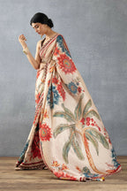 Partywear Designer Cream Bright Moss Fancy Saree - Durga