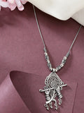NVR Women's Silver-Toned German Silver Oxidised Pendant with Chain