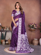 Anaita Dark Purple Handmade Bandhej Viscose Silk Saree With Blouse - Distacart
