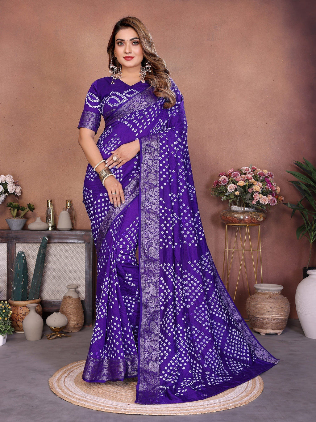 Anaita Blue Handmade Bandhej Viscose Silk Saree With Blouse - Distacart