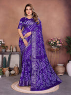 Anaita Blue Handmade Bandhej Viscose Silk Saree With Blouse - Distacart