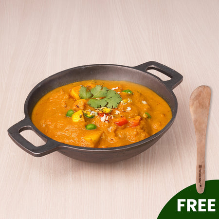 The Indus Valley Super Smooth Cast Iron Kadai,Pre-seasoned, Nonstick, 100% Pure, Toxin-free, Spatula, 25.4cm, 2.5L, 2.4kg