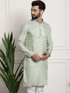 Sojanya Men Green & Beige Ethnic Motifs Jacquard Woven Design Straight Kurta