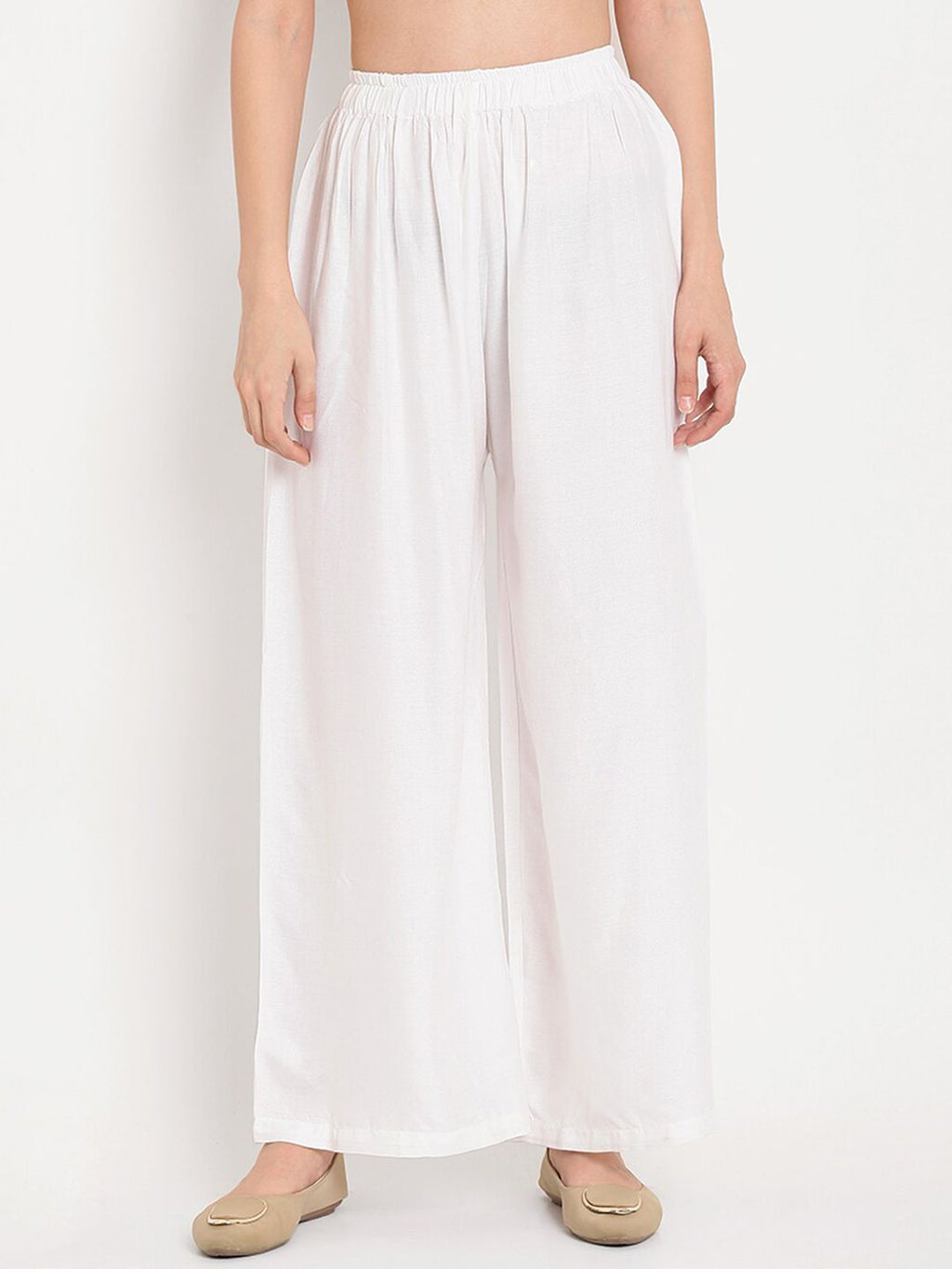 TAG 7 Pack Of 2 Women White Embroidered Palazzos