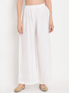 TAG 7 Pack Of 2 Women White Embroidered Palazzos