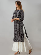 HERE&NOW Black Bandhani Printed Gotta Patti Kurta with Sharara - Distacart