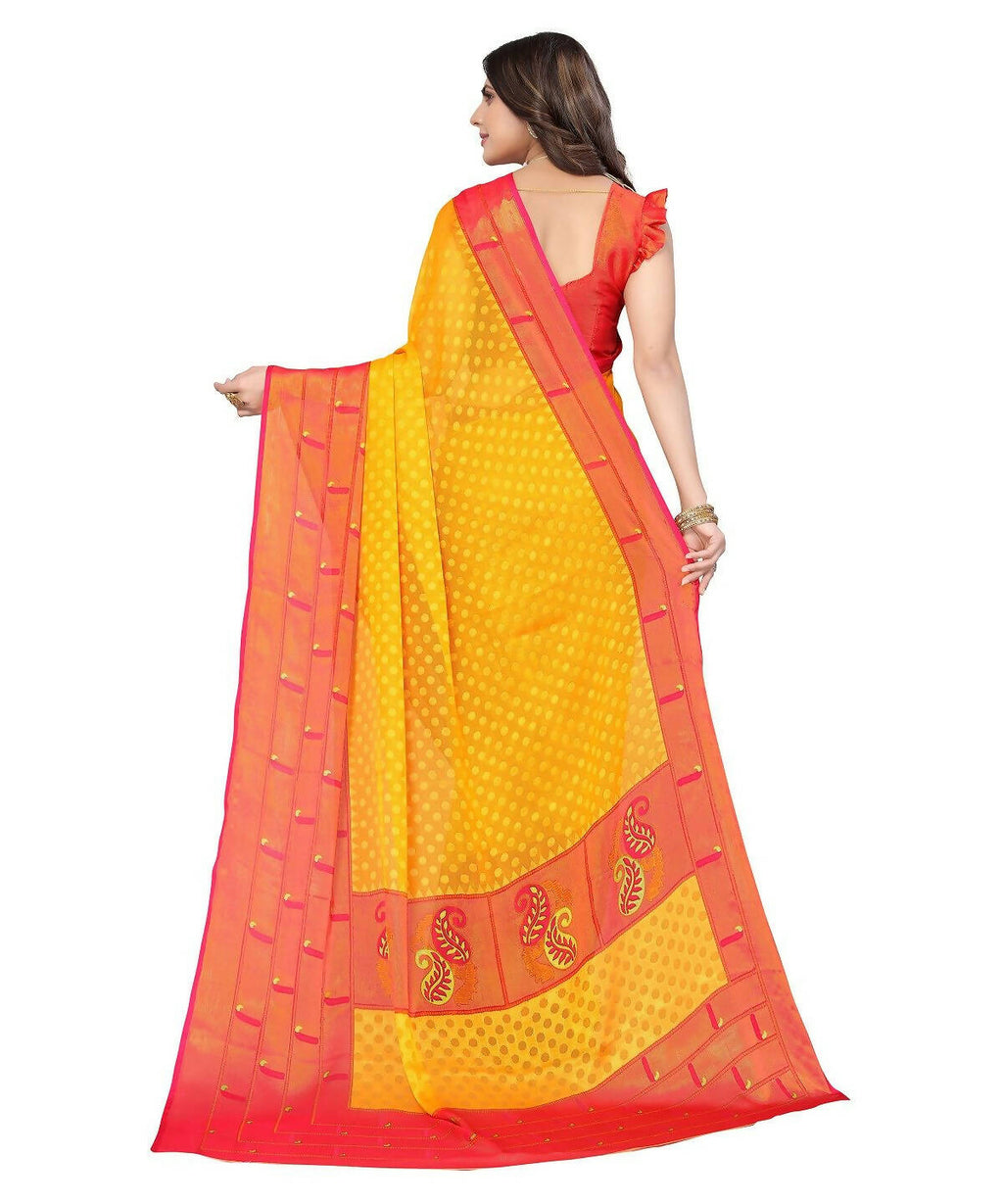 Vamika Yellow Chiffon Brasso Bollywood Style Woven Saree (DIMPLE YELLOW) - Distacart