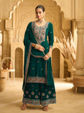 Anaita Green Embroidered with beads Velvet Stitched Plazo Suit - Distacart