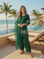 Anaita D Green Crepe Stitched Suit With Sequence Embroidery Work - Distacart