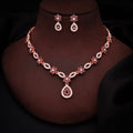 Tehzeeb Creations Elegant Rose Gold Polished American Diamond (Ad) Studded Necklace And Earring Set For Women
