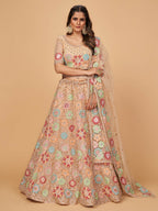 Myra Peach Soft Net Heavy Embroidered Designer Lehenga - Distacart