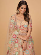 Myra Peach Soft Net Heavy Embroidered Designer Lehenga - Distacart